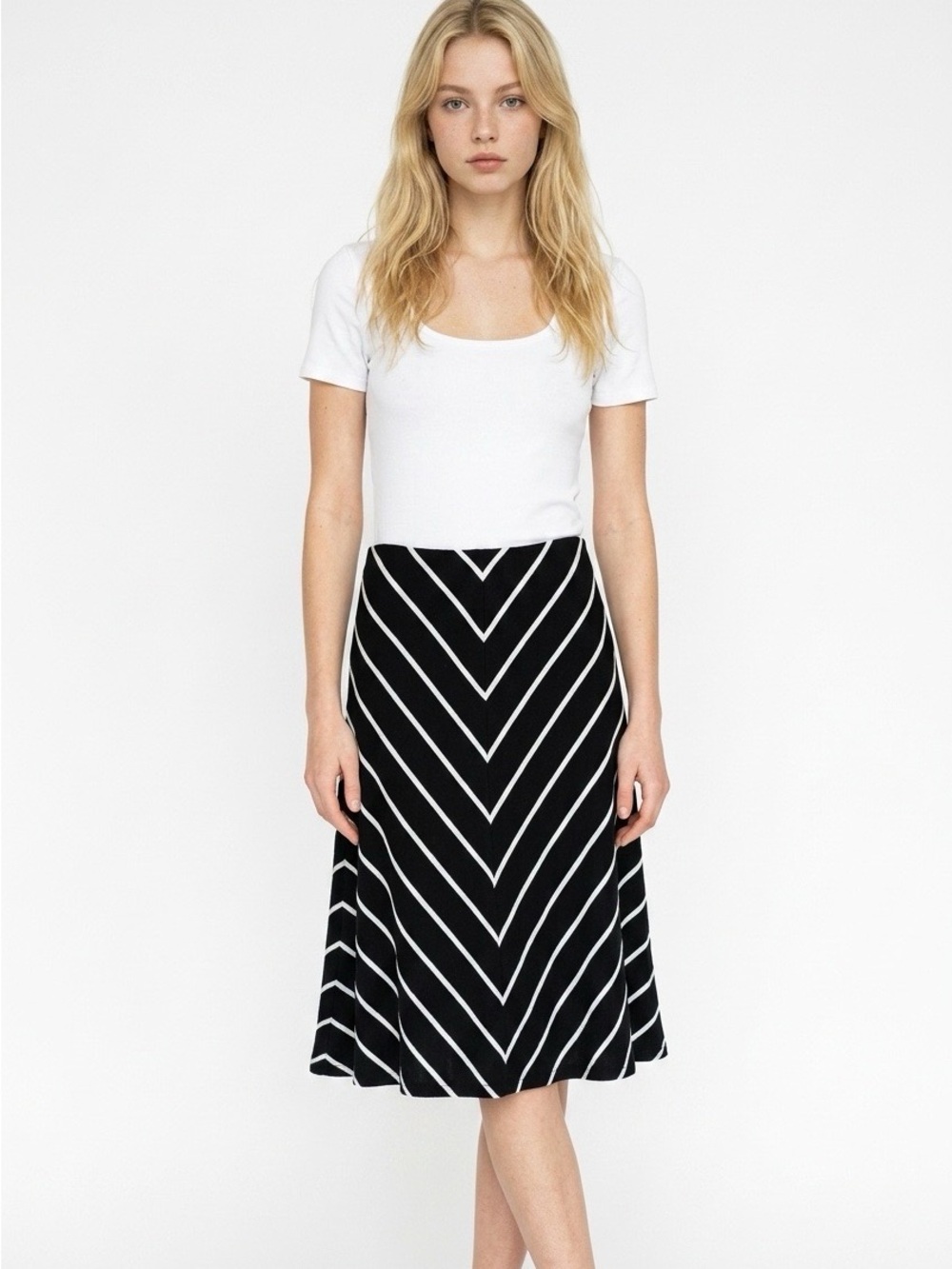 Black & White Chevron Midi Skirt - White House Black Market